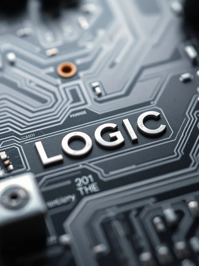 A close up of a circuit board with the word LOGIC engraved i